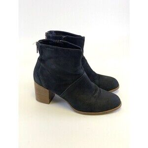 Vagabond Anna Black Nubuck Stacked Heel Ankle Boots Side Zip Leather 40 US 9.5